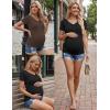 image:imageEkouaer 4 Pack Maternity Shirts V Neck Maternity Top Short Sleeve Casual Tee Side Ruched Pregnancy ClothesBlackBrownGreyWhite