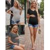 image:imageEkouaer 4 Pack Maternity Shirts V Neck Maternity Top Short Sleeve Casual Tee Side Ruched Pregnancy ClothesBlackDark GreyGreyWhite