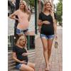 image:imageEkouaer 4 Pack Maternity Shirts V Neck Maternity Top Short Sleeve Casual Tee Side Ruched Pregnancy ClothesBlackPinkArmy GreenWhite