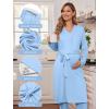 image:imageEkouaer Nursing Pajamas Maternity Robe Set 3 Pieces Postpartum Maternity Pajama Set Pregnancy Breastfeeding PjLight Blue