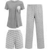 image:imageEkouaer 3 Piece Maternity Pajamas Set Postpartum Nursing Short Sleeve Breastfeeding Sleepwear Pregnancy Shorts amp Pants PjsGreystripe