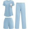 image:imageEkouaer 3 Piece Maternity Pajamas Set Postpartum Nursing Short Sleeve Breastfeeding Sleepwear Pregnancy Shorts amp Pants PjsLight Blue