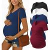 image:imageEkouaer 4 Pack Maternity Shirts V Neck Maternity Top Short Sleeve Casual Tee Side Ruched Pregnancy ClothesBlackBlueDark RedWhite