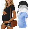 image:imageEkouaer 4 Pack Maternity Shirts V Neck Maternity Top Short Sleeve Casual Tee Side Ruched Pregnancy ClothesBlackBlueGreyWhite