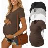 image:imageEkouaer 4 Pack Maternity Shirts V Neck Maternity Top Short Sleeve Casual Tee Side Ruched Pregnancy ClothesBlackBrownGreyWhite
