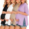 image:imageEkouaer 4 Packs Womens Maternity Shirts Short Sleeve Split Side Pregnancy Tee Tops Tunic Blouse Mama Clothes4pcs Black  Brown  Lilac  Khaki