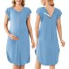 image:imageEkouaer Labor and Delivery Gown 3 in 1 NursingHospitalBreastfeedingMaternity Flying Short Sleeve Nightgown with ButtonBlue