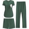 image:imageEkouaer Maternity Nursing Pajamas Set 3 Piece Postpartum Lounge Breastfeeding Pjs Pregnancy Shorts amp Pants SXXLDark Green