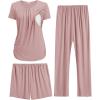 image:imageEkouaer Maternity Nursing Pajamas Set 3 Piece Postpartum Lounge Breastfeeding Pjs Pregnancy Shorts amp Pants SXXLDirty Pink