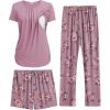 image:imageEkouaer Maternity Nursing Pajamas Set 3 Piece Postpartum Lounge Breastfeeding Pjs Pregnancy Shorts amp Pants SXXLFloral Lilac