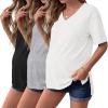 image:imageEkouaer Maternity Shirts 3 Pack Womens Short Sleeve Pregnancy Tops V Neck Split Side Mama Clothes SXXL3 Pcs Black Light Grey White