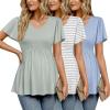 image:imageEkouaer Maternity Shirts 3 Packs Flying Short Sleeve Maternity Tops V Neck TShirt Pregnancy Clothes SXXLLight BlueLight GreenGrey Stripe