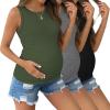 image:imageEkouaer Maternity Tank Tops 3 Pack Womens Ribbed Pregnancy Shirts Crew Neck Ruched Side Mama Clothes SXXL3pcs Black Grey Army Green