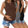 image:imageEkouaer Maternity Tank Tops 3 Pack Womens Ribbed Pregnancy Shirts Crew Neck Ruched Side Mama Clothes SXXL3pcs Black Grey Brown