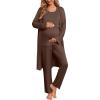 image:imageEkouaer Nursing Pajamas Maternity Robe Set 3 Pieces Postpartum Maternity Pajama Set Pregnancy Breastfeeding PjCoffee Brown
