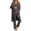 image:imageEkouaer Nursing Pajamas Maternity Robe Set 3 Pieces Postpartum Maternity Pajama Set Pregnancy Breastfeeding PjDeep Grey