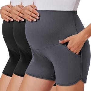 image:imageEkouaer 3 Pack Maternity Shorts Over The Belly with Pockets Summer Workout Pregnancy Shorts Stretchy Lounge PajamaBlackBlackDark Grey