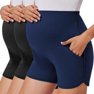 image:imageEkouaer 3 Pack Maternity Shorts Over The Belly with Pockets Summer Workout Pregnancy Shorts Stretchy Lounge PajamaBlackBlackNavy Blue