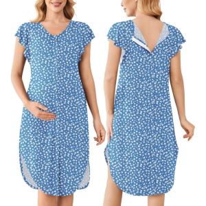image:imageEkouaer Labor and Delivery Gown 3 in 1 NursingHospitalBreastfeedingMaternity Flying Short Sleeve Nightgown with ButtonBlue Flower