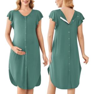 image:imageEkouaer Labor and Delivery Gown 3 in 1 NursingHospitalBreastfeedingMaternity Flying Short Sleeve Nightgown with ButtonCeladon Green