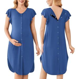 image:imageEkouaer Labor and Delivery Gown 3 in 1 NursingHospitalBreastfeedingMaternity Flying Short Sleeve Nightgown with ButtonDark Blue