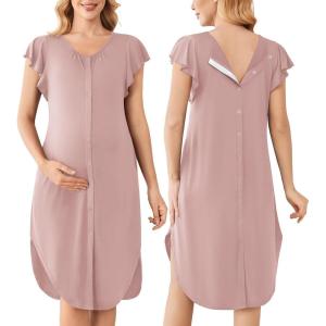 image:imageEkouaer Labor and Delivery Gown 3 in 1 NursingHospitalBreastfeedingMaternity Flying Short Sleeve Nightgown with ButtonMauve