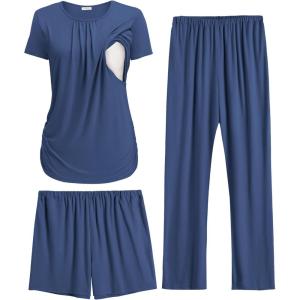 image:imageEkouaer Maternity Nursing Pajamas Set 3 Piece Postpartum Lounge Breastfeeding Pjs Pregnancy Shorts amp Pants SXXLNavy Blue
