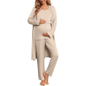 image:imageEkouaer Nursing Pajamas Maternity Robe Set 3 Pieces Postpartum Maternity Pajama Set Pregnancy Breastfeeding PjChampagne