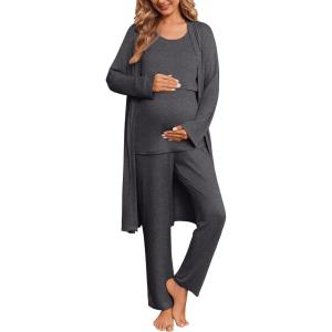 image:imageEkouaer Nursing Pajamas Maternity Robe Set 3 Pieces Postpartum Maternity Pajama Set Pregnancy Breastfeeding PjDeep Grey