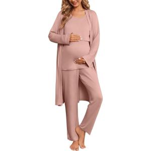 image:imageEkouaer Nursing Pajamas Maternity Robe Set 3 Pieces Postpartum Maternity Pajama Set Pregnancy Breastfeeding PjDusty Pink