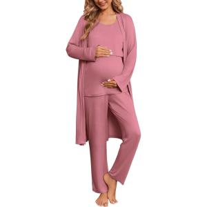 image:imageEkouaer Nursing Pajamas Maternity Robe Set 3 Pieces Postpartum Maternity Pajama Set Pregnancy Breastfeeding PjGrey Purple