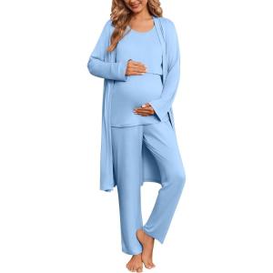 image:imageEkouaer Nursing Pajamas Maternity Robe Set 3 Pieces Postpartum Maternity Pajama Set Pregnancy Breastfeeding PjLight Blue