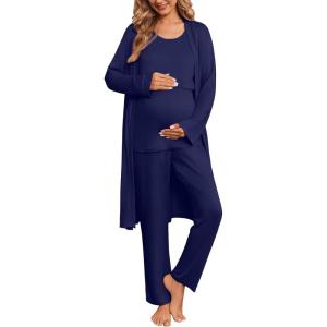 image:imageEkouaer Nursing Pajamas Maternity Robe Set 3 Pieces Postpartum Maternity Pajama Set Pregnancy Breastfeeding PjNavy Blue