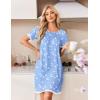 image:imageEkouaer Cotton Nightgowns for Women Pleated Sleep Shirts Short Sleeve Night Shirt Lace Trim Sleep Dress Ladies GownBlue Birds