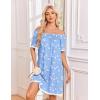 image:imageEkouaer Cotton Nightgowns for Women Pleated Sleep Shirts Short Sleeve Night Shirt Lace Trim Sleep Dress Ladies GownBlue Birds