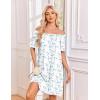 image:imageEkouaer Cotton Nightgowns for Women Pleated Sleep Shirts Short Sleeve Night Shirt Lace Trim Sleep Dress Ladies GownBlue Floral
