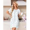 image:imageEkouaer Cotton Nightgowns for Women Pleated Sleep Shirts Short Sleeve Night Shirt Lace Trim Sleep Dress Ladies GownBlue Floral
