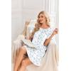 image:imageEkouaer Cotton Nightgowns for Women Pleated Sleep Shirts Short Sleeve Night Shirt Lace Trim Sleep Dress Ladies GownBlue Floral