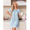 image:imageEkouaer Cotton Nightgowns for Women Pleated Sleep Shirts Short Sleeve Night Shirt Lace Trim Sleep Dress Ladies GownFloral Blue