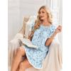 image:imageEkouaer Cotton Nightgowns for Women Pleated Sleep Shirts Short Sleeve Night Shirt Lace Trim Sleep Dress Ladies GownFloral Blue