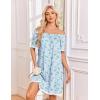 image:imageEkouaer Cotton Nightgowns for Women Pleated Sleep Shirts Short Sleeve Night Shirt Lace Trim Sleep Dress Ladies GownFloral Blue