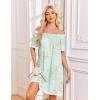 image:imageEkouaer Cotton Nightgowns for Women Pleated Sleep Shirts Short Sleeve Night Shirt Lace Trim Sleep Dress Ladies GownFloral Mint Green