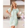 image:imageEkouaer Cotton Nightgowns for Women Pleated Sleep Shirts Short Sleeve Night Shirt Lace Trim Sleep Dress Ladies GownFloral Mint Green