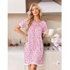 image:imageEkouaer Cotton Nightgowns for Women Pleated Sleep Shirts Short Sleeve Night Shirt Lace Trim Sleep Dress Ladies GownFloral Pink