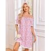 image:imageEkouaer Cotton Nightgowns for Women Pleated Sleep Shirts Short Sleeve Night Shirt Lace Trim Sleep Dress Ladies GownFloral Pink