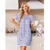 image:imageEkouaer Cotton Nightgowns for Women Pleated Sleep Shirts Short Sleeve Night Shirt Lace Trim Sleep Dress Ladies GownFloral Purple