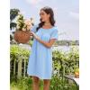 image:imageEkouaer Cotton Nightgowns for Women Pleated Sleep Shirts Short Sleeve Night Shirt Lace Trim Sleep Dress Ladies GownLiight Blue