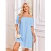image:imageEkouaer Cotton Nightgowns for Women Pleated Sleep Shirts Short Sleeve Night Shirt Lace Trim Sleep Dress Ladies GownLiight Blue