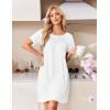 image:imageEkouaer Cotton Nightgowns for Women Pleated Sleep Shirts Short Sleeve Night Shirt Lace Trim Sleep Dress Ladies GownWhite