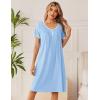 image:imageEkouaer Cotton Nightgowns for Women Short Sleeve Night Gown V Neck Button Sleep Shirt Soft House DressLight Blue